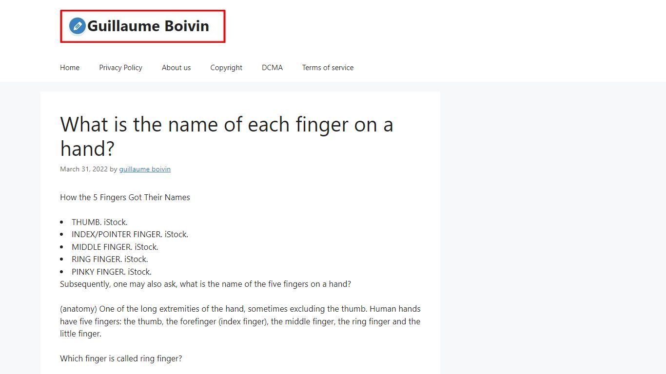 What is the name of each finger on a hand? - Guillaume Boivin