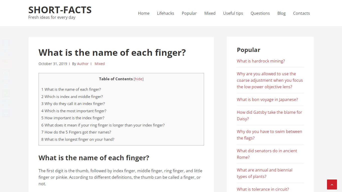 What is the name of each finger? – Short-Facts
