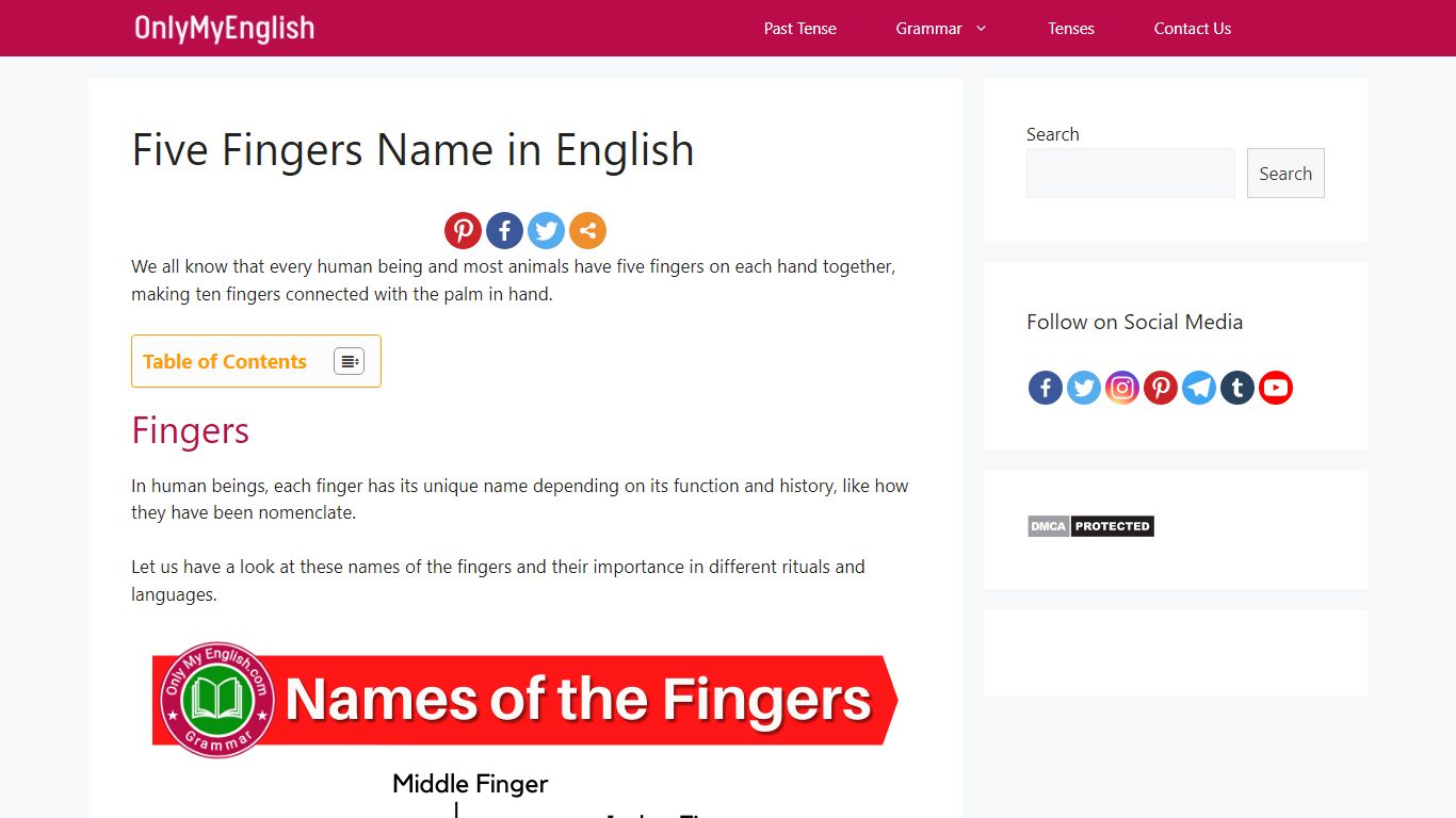 Five Fingers Name in English » OnlyMyEnglish